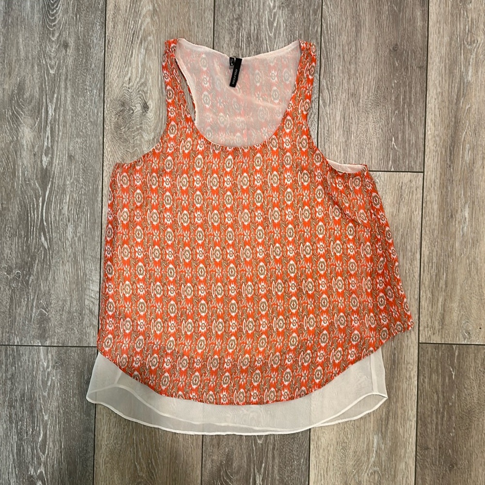 Maurices Orange Cream Geometric Print Layered Split Back Tank Top